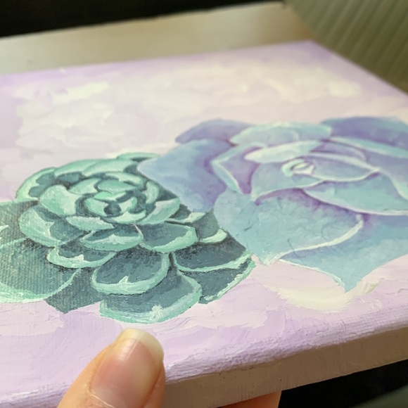 Original Succulents Artwork Acrylic On Stretched Canvas 8x10 - Picture 4 of 5